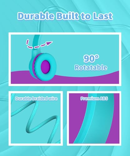Image of Wired Kids Headphones with Mic, Foldable, Volume Control Safe Listening(85 /94dB), 3.5mm Jack on-Ear Headset for Chilren /Teens /Boys /Girls /School /Travel /Plane /Tablet /Ipad /Laptop, GreenPurple