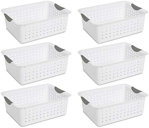 Sterilite 16248006 Medium Ultra Basket, White Basket w/ Titanium Inserts, 6-Pack