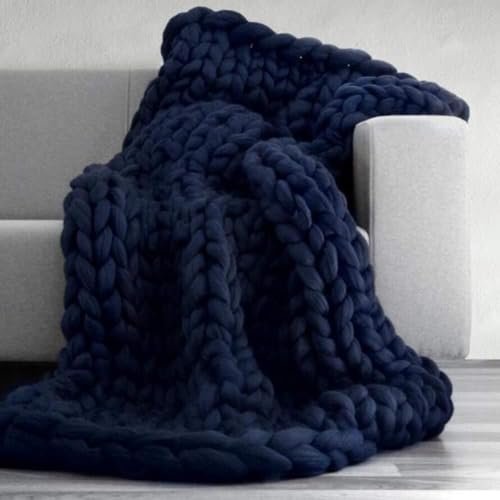 Knitted Blanket Chunky Knit Throw Chunky Knitted Blanket Knit Blanket Grey Throws For Sofa Large Knitted Bed Throw Blankets For Beds(Navy Blue,100X100)