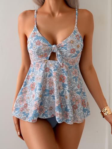 Image of Eomenie Two Piece Tankini Swimsuits for Women Tummy Control Cutout Bathing Suit Tie Knot Flowy Swim Dress with Bottom