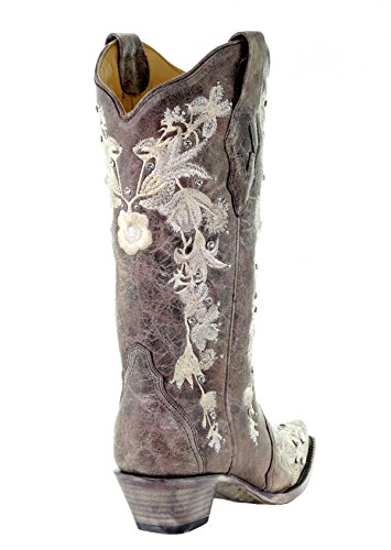 Corral Women's Flowered Embroidery & Crystals Cowgirl Boot - Tobacco - TOBACCO - 8 - M3