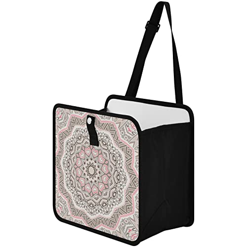 Image of Boho Mandala Pink Car Trash Can Foldable Hanging Car Trash Bag Bin Auto Garbage Can Leak-Proof Car Organizer(Large)