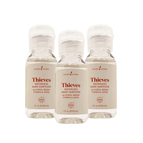 Young Living Thieves Waterless Hand Purifier with Peppermint Oil | 1 oz | Convenient, Refreshing, and Gentle Cleanser for Soft Hands | 3 Pack