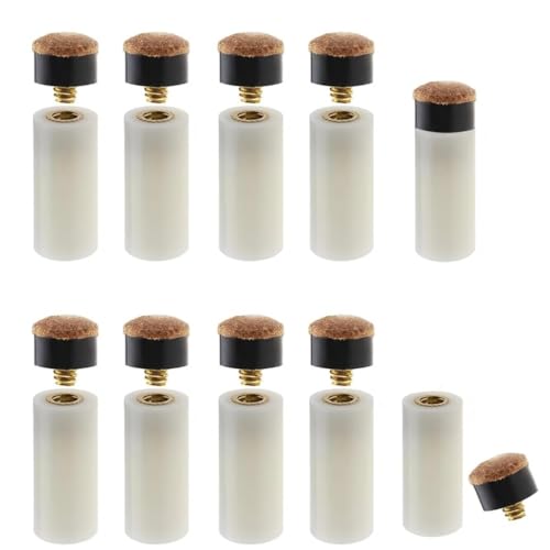 Jindizi 10 Pcs Pool Cue Tips,Screw-On Billiard Cue Tip with Hard PVC Cue Stick Ferrules for Replacing Pool Cues 12mm