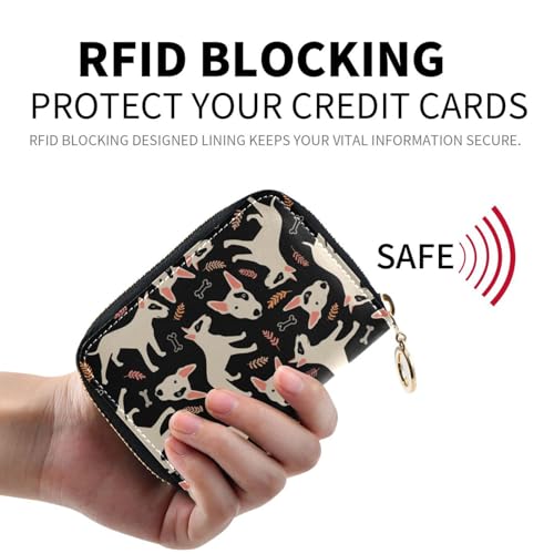 Bull Terrier Cartoon Dog Credit Card Holder Case Wallet RFID Leather Zipper Small ID Card Case for Women2