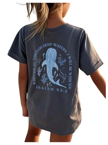 Girl's Letter Animal Graphic T Shirt Short Sleeve Crewneck Loose Vacation Tops