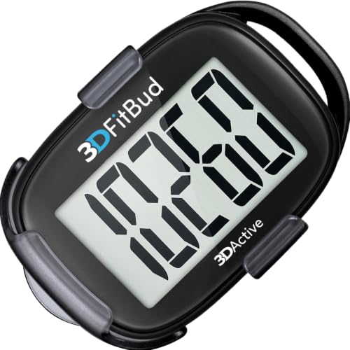 Image of 3DActive 3DFitBud Simple Step Counter Walking 3D Pedometer with Clip and Lanyard - Black