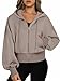 Jhsnjnr Damen Jacke Langarm Zip Up Hoodie Kapuzenjacke Casual Sweatjacke mit Reißverschluss Herbst Leicht Cropped Sweatshirt