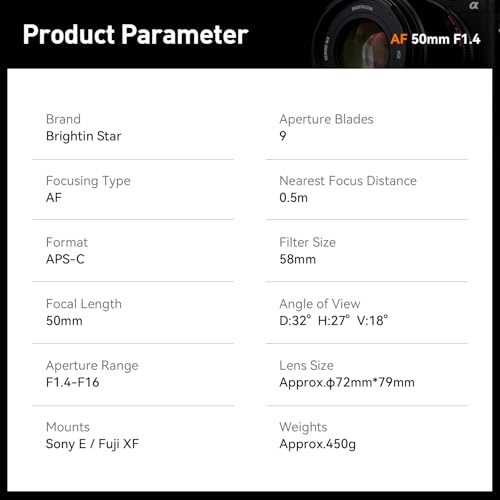 Image of Brightin Star AF 50mm F1.4 Lens for Fujifilm XF Mount Mirrorless Cameras, APS-C STM Auto Focus Large Aperture Prime Lens, Fit for XT5, XT4, XT30, XPRO3 /2, XT200, XS-10, XA7, XE4 /2, XH1 /2