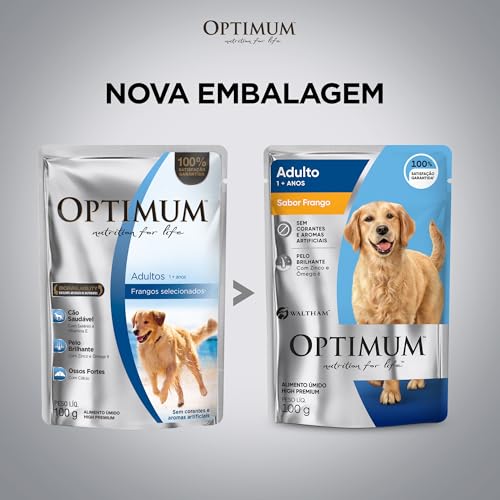 Pack Ração Úmida Optimum Sachê para Cães Adultos Frango 100 g - 36 unidadaes
