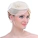 FAYBOX Vintage Mesh Wool Felt Pillbox Flower Women Fascinator Hat Hair Clip BEG