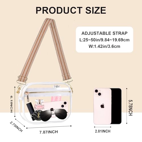Image of Fibrdoo Clear Bag Stadium Approved, Leather Clear Crossbody Purse Bag for Concerts Sports Events Festivals