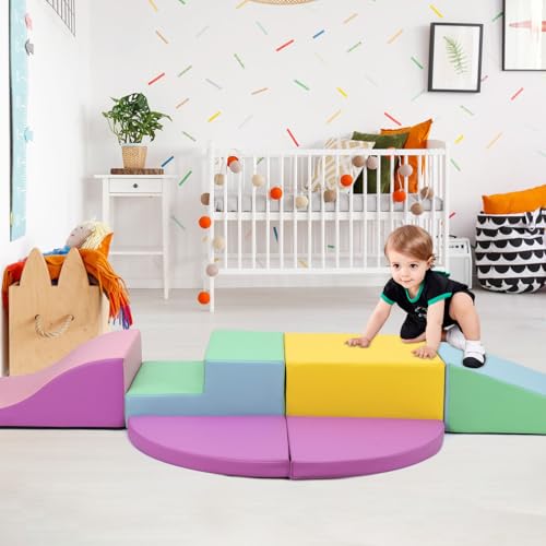Soft Climbing Indoor Set, Foam Climbing Blocks for Toddlers, Waterproof Toddler Climbing Toys, Baby Jungle Gym Indoor Lightweight, Easy to Clean Foam Play Gym 6PCS