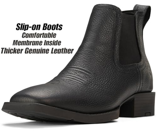 Image of SUREWAY Men's Western Chelsea Boots, Genuine Leather Slip-On Ankle Boots