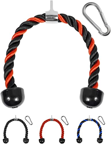 Image of Yes4All Deluxe 27 inch Red & Black Tricep Rope with Carabiner, Exercise Machine Attachments, Pulley System Pull Down Rope, LAT Cable Attachment for Row Machine & Cable Machine