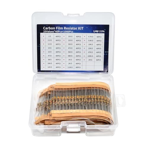 1000Pcs 25 Values Resistor Kit 1/4W Assortment Kit Carbon Film...