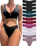 Knowyou 12/6 Pack Cotton Thongs for Women Sexy V-waist Lace Women’s Underwear Breathable No Show T-back Tanga Panties