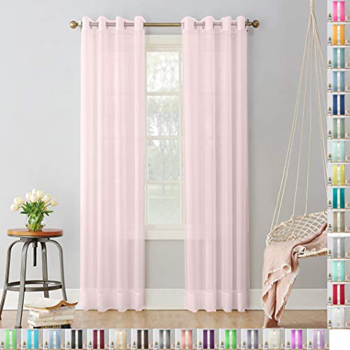 Megachest Rideau en voile tissé avec anneaux métalliques à 2 panneaux avec attaches (28 couleurs), rose poudré, 56"wideX54"drop(W142cmXH137cm) Cover