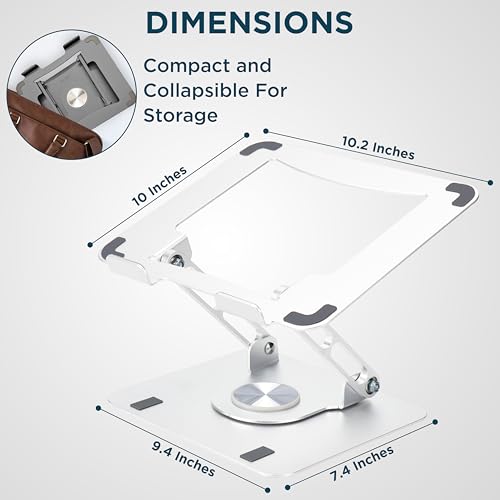 Image of Uncaged Ergonomics Swivel Laptop Stand for Desk, Adjustable Computer iPad Stand for Desk w / 360 Rotation, Portable Laptop Holder for Home Office Ergonomic Supplies (White)