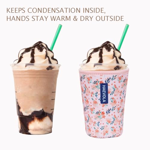 Image of Reusable Insulated Neoprene Iced Coffee Cup Sleeve, Durable Drink Sleeve for Cold Beverages, Beverage Holder for Iced Coffee, Blush Ditsy