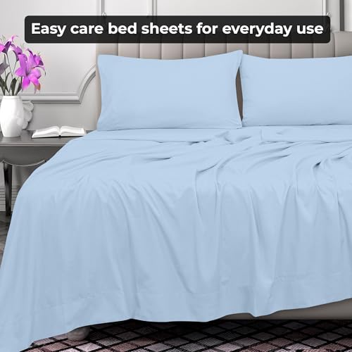 Image of Royale Linens Full Flat Sheet - Ultra Soft Brushed 1800 Microfiber Flat Sheets Only - Wrinkle Free & Stain Resistant - Hotel Quality Top Sheet for Bed (Full, Lake Blue)