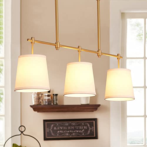 Plafonnier LED de cuisine moderne, suspension 3 lumières en laiton