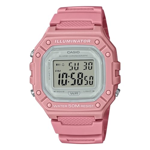 Casio Watch for Women, Quartz Movement, Digital Display, Pink Plastic Strap-W-218HC-4AVDF, Pink, sport