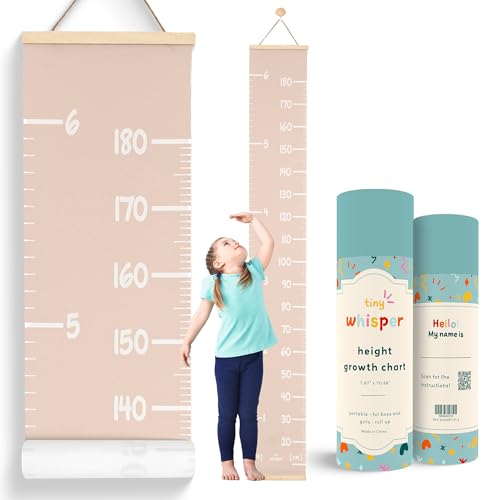 Growth Chart for Wall with Stickers, Marker, Hook Hanging Height Chart for Kids Neutral Kids Wall Decor for Boys & Girls - Easy to Install in Baby Room, Nursery, Playroom - Child-Safe- Beige