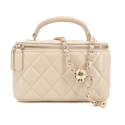 Image of M-ioi-M Small Genuine Leather Purse Quilted Crossbody Bag for Women, Mini Top-Handle Shoulder Handbag w /Gold Chain Strap