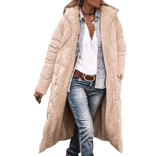 Women's Puffer Coats Sherpa Fleece Lined Long Jackets Long Sleeve Hooded Jacket Reversible Overcoats Zip Outerwears