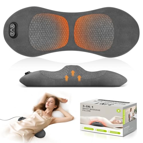 Triple Fusion Back Massager 3-in-1 Electric Lumbar Support Pillow with Heat Vibration & Airbag Lift Corded Lower Back Massager with Memory Foam for Office Chair Sofa & Bed Dark Gray