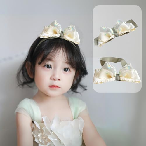 Cute Baby Girls Headbands Hair Bows Stretchy Bow-knot Hairband Soft Cotton Tulle Hair Accessory for Newborn Infant Toddler (Off White B, Elastic)