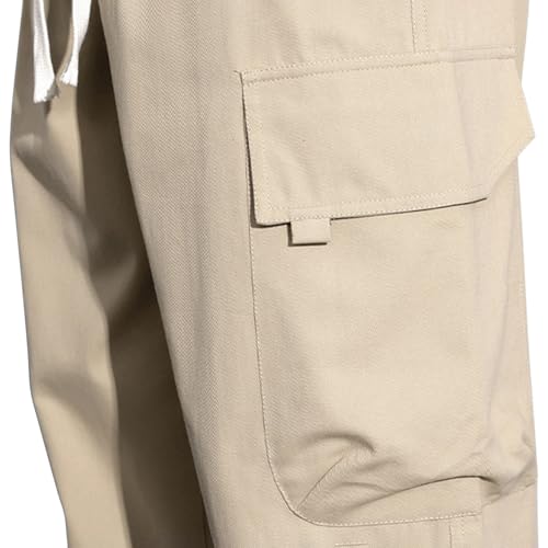 Men's Drawstring Pants Casual Elastic Waist Solid Color Pockets Long Pants Straight Breathable Comfort Trousers4