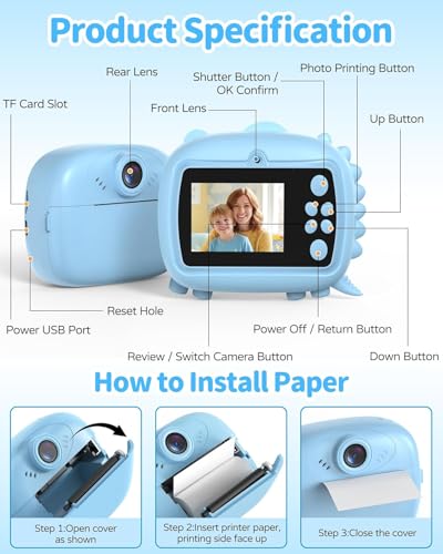 Image of Instant Print Camera for Kids with 1080P HD Video, 48MP Dual Selfie Lens, Digital Photo Printer for Boys & Girls, with Games - Blue Colour