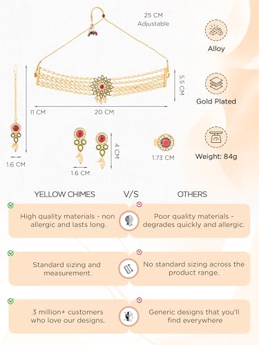 Image of Yellow Chimes Pearl Jewellery Set for Women | Traditional Gold Plated Choker Set for Girls | Golden Pearl Necklace Set | Birthday Gift for Girls & Women Anniversary Gift for Wife