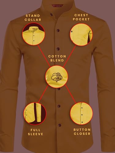 Image of Men's Slim Fit Beige Color Cotton Blend Casual Shirt