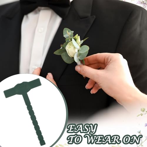 20pcs Boutonniere Safety Pins, T-Shaped Plastic Corsage Pins Safety Clips for Bride Groom, Tiny Boutonniere Brooch Supplies for Wedding Festivals Birthday Parties- Green4