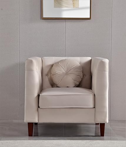Sillón terciopelo beige moderno con detalles elegantes miniatura 3