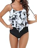 MISSKY Women Ruffle Tankini Swimsuit Flounce Top High Waisted Bathing Suit Modest Swimwear