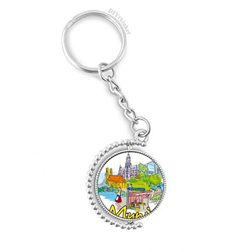Key ring chain Munich Allemagne : porte-clés rotatif architecture aux finitions soignées