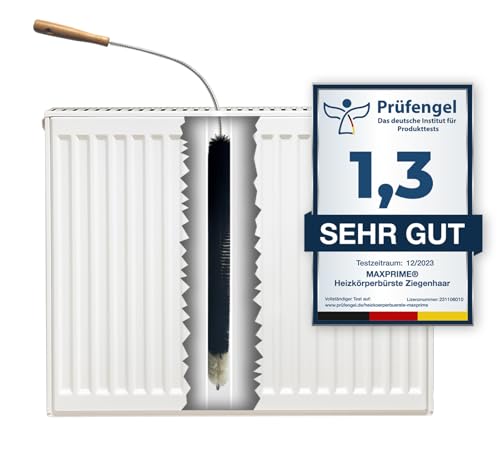 maxprime Heizkörperbürste 120 cm nachhaltig UVP 19 95 | Heizkörper Reinigungsbürste | ohne Plastikborsten | 100% Ziegenhaar | Heizungsbürste lang | 100 Tage Geld zurück Garantie!