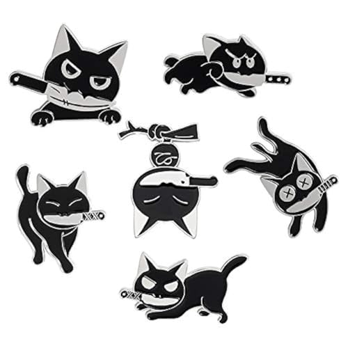 Black Cat with Knife Enamel Pins set,Cute Cartoon Brooch Pins Enamel Brooches Lapel Pins Badge for Women Girls Children for Clothing Bag Decor…