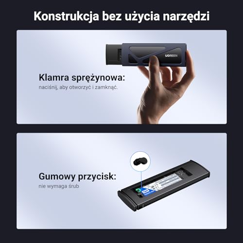 UGREEN Obudowa NVMe M.2 USB 3.2 SSD 10 Gb/s Obudowa M.2 na NVMe PCIe M-Key/M+B Key w 2230/2242/2260/2280 z Kablami USB C do C i USB A do C (Czarny)