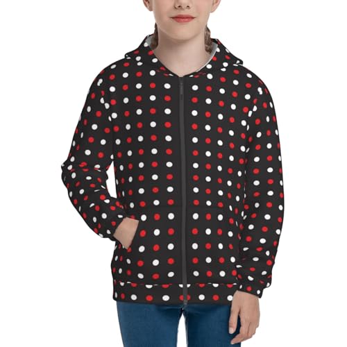 Red and white polka dots Kid Hoodies Boys Zip Up Sweatshirts Girls Pullover with Pocket3