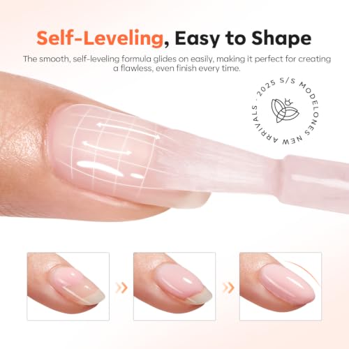 Image of modelones Builder Nail Gel, Neutral Nude Builder for Nails, Color Rubber Base Gel Polish for Natural Overlay, Apex Building, Short Extension, Self-Leveling Beginner U V /LED Cured DIY Home Home Salon