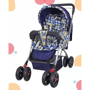 Babykicks Baby Stroller for 0-5 Years Foldable with Adjustable backrest, 360° Swivel Wheel & Reversible Handlebar (Blue)