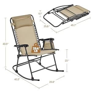 Yaheetech 26in Rocking Chair Outdoor Zero Gravity Folding Chairs Rocking Chairs Foldable Outdoor Lounge Chair for Outside Lawn with CupholderPillow Ergonomic Design for Rest Set of 2