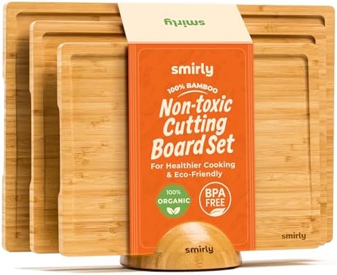 SMIRLY Bamboo Cutting Boards for Kitchen - Wood Cutting Board for...