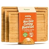SMIRLY Bamboo Cutting board for Kitchen - Wood Cutting Boards for Meal Prep, Serving, Charcuterie - Kitchen Gadgets, House Warming Gifts - Wooden Chopping Board Set of 3 with Holder - Natural Bamboo