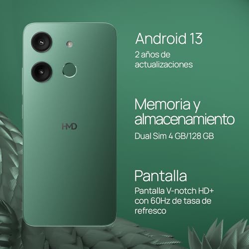 Image of HMD Aura | Dual Sim | 4 /128 GB | Unlocked Smartphone | Virtual RAM Memory | 2 Day Battery | 6.56 inch 60Hz Screen | 13 MP Dual Camera | International Version | Glacier Green